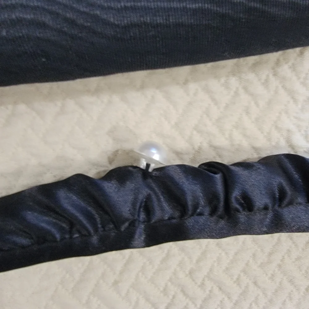 Set of Vintage Black Satin Padded Hangers with Gold And Pearl Accents